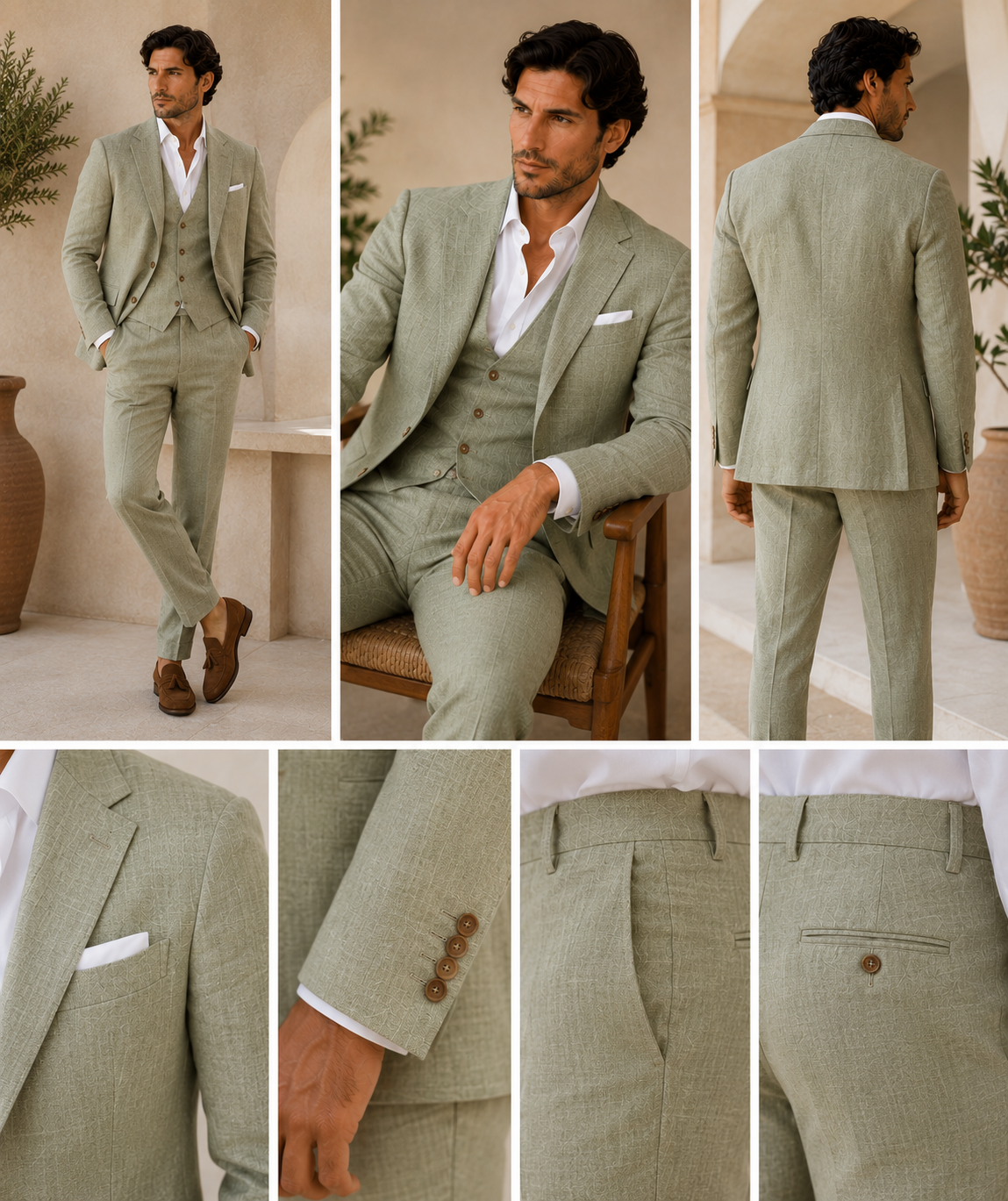 Men's Classic Three-Piece Linen Blend Suit 1